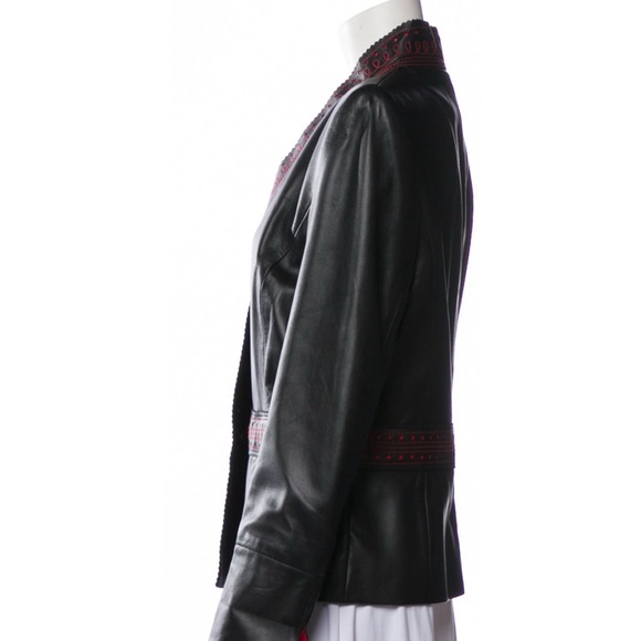 Escada Black Leather Jacket with Red Detailing - Picture 3 of 7